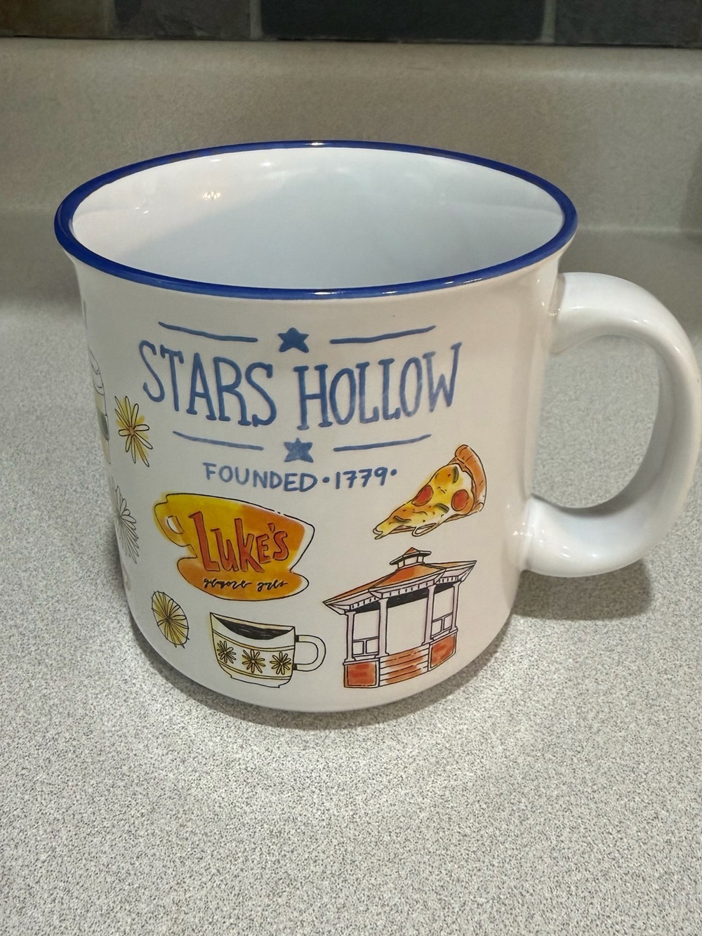 Stars Hollow Ceramic Coffee Mug - White with Blue Trim #nwt #gilmoregirls #mug